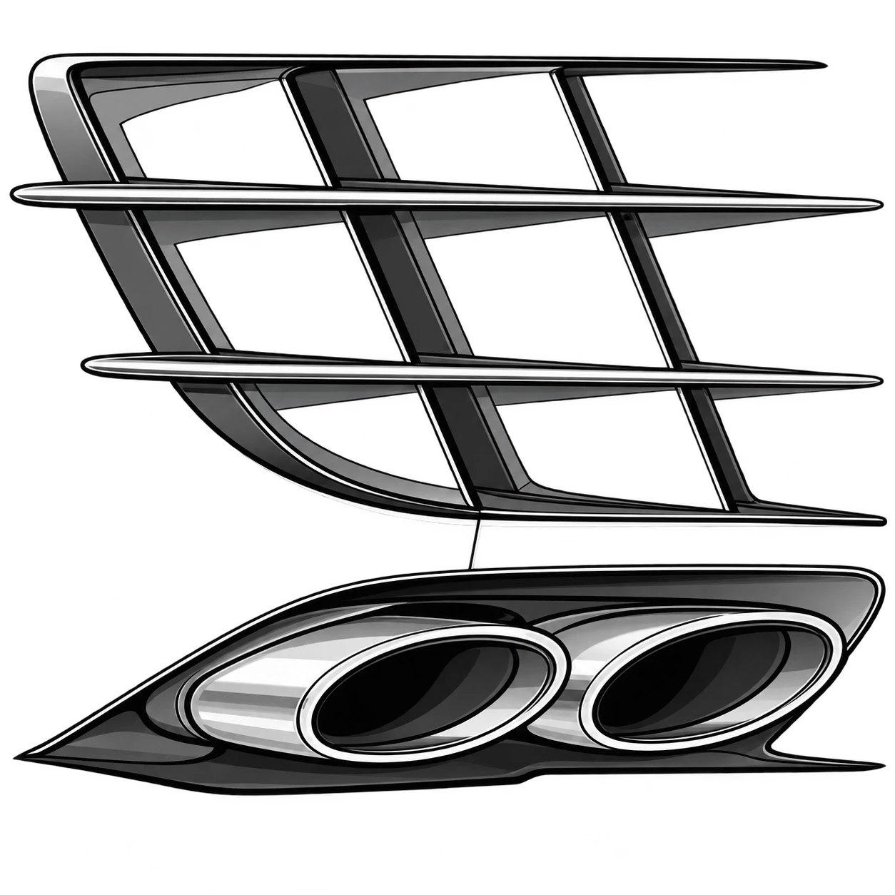 Mercedes SLR McLaren — вентиляційні прорізи й подвійний вихлоп, оновлена ілюстрація